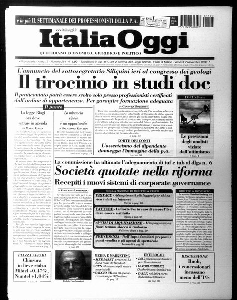 Italia oggi : quotidiano di economia finanza e politica